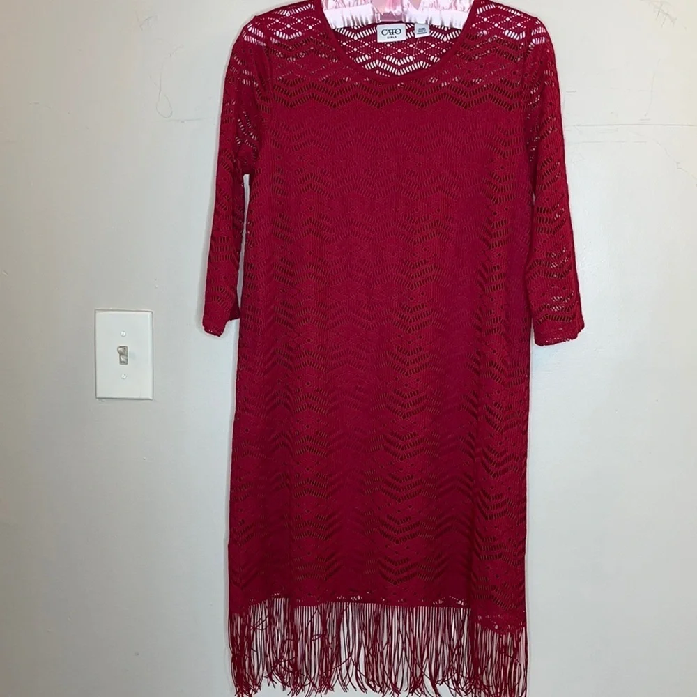 Cato Girls Red Chevron Lace Fringe Shift Dress Size XL 18 Youth